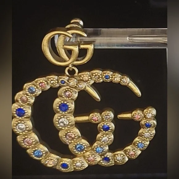 NWB Gucci Gold Earrings with Multicolor Crystals - Picture 4 of 8